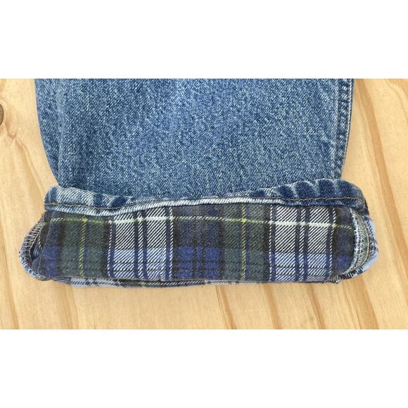 VINTAGE Carhartt Flannel Lined Dungaree Jean's Men's Blue and Plaid SIZE 38x32 - Picture 2 of 7